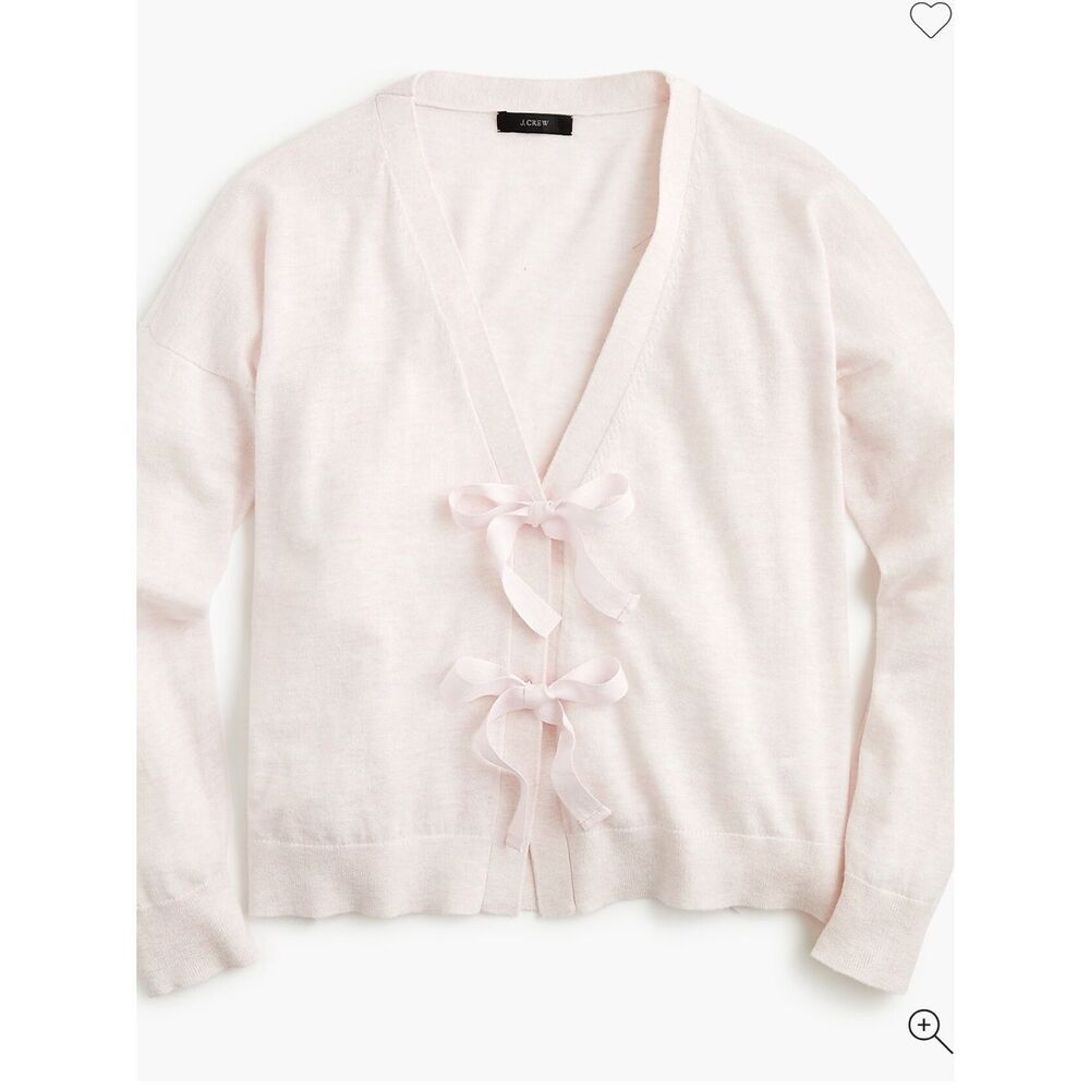 J. Crew Bow Front Heather Pink Tie Front Cardigan Sweater